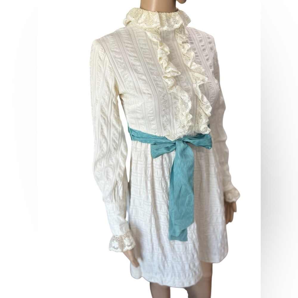 Lolita Ellen Tracy Edwardian MOTB  Vintage 1970’s lace mod mini Dress-9